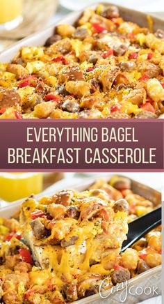 everything bagel breakfast casserole with sausage, eggs, cheese, and vegetables in a casserole dish Breakfast Casserole With Bagels, Everything Bagel Breakfast Casserole, Bagel Breakfast Casserole, Everything Bagel Breakfast, Eggstra Special, Bagel Breakfast, Casserole Breakfast, Make Ahead Breakfast Casserole, Best Breakfast Casserole