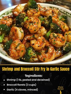 the shrimp and broccoli stir fry in garlic sauce is ready to be eaten