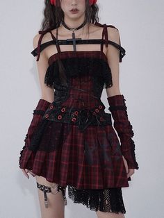 The price is for a dress only, others are not included. Garment Size SizeSMLFull Length616263Waist667074Bust808486 Punk Rock Dress, Black Plaid Dress, Punk Dress, Alt Outfits, Sweeney Todd, Dress Cake, Alt Fashion, Suspender Dress, Red And Black Plaid