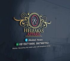 the logo for heleaka's apparel is shown in gold and black on a dark background