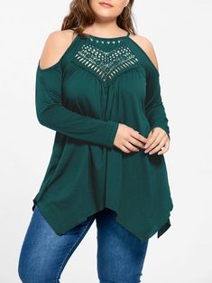 Plus Size Openwork Cold Shoulder T-shirt - Malachite Green - 3W34202738 - Women's Clothing, Women's Tops & T-Shirts  #WomensTopsTShirts #Women's #Clothing # #Women's #Tops #& #TShirts Plus Size Corset Outfits, Corset Outfits, Plus Size Stores, Plus Size Clothing Stores, Malachite Green, Plus Size Corset, Spandex Shirts, Plus Size Cocktail Dresses, Meghan Trainor