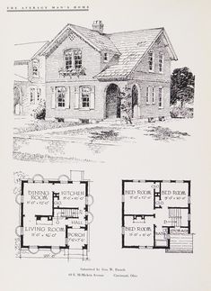 an old house with two floors and three stories on the first floor is shown in this drawing