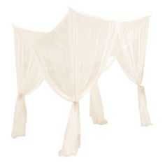 a white canopy with sheer curtains hanging from it