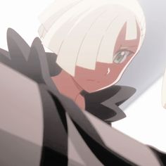 two anime characters with white hair and black clothes, one is looking at the camera