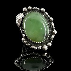 vintage 70s signed sterling silver green chrysoprase southwestern ring sz 8 Very nice large statement piece ring.  Signed Jack Ebrhart? and Shirley 2-9-76. Great looking artisan piece in very good condition. Please see photo gallery for condition. Southwestern Style Collectible Jewelry With Large Stone, Southwestern Style Large Stone Collectible Jewelry, Southwestern Style Collectible Jewelry Ring, Southwestern Collectible Ring Jewelry, Oval Bohemian Collectible Jewelry, Southwestern Style Collectible Ring, Nickel-free Silver Chrysoprase Jewelry, Fine Jewelry Chrysoprase Ring, Green Untreated Collectible Jewelry