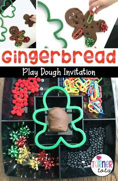 gingerbread play dough in the shape of a bear and other items to make it look like