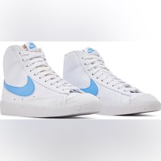 Brand New Blazers Rare Color! Purchased From Nike Currently $172 On Goat.Com Classic Blue Lace-up High-top Sneakers, Blue Sporty High-top Sneakers For Spring, Sporty Blue High-top Sneakers For Spring, Nike Light Blue Sneakers For Spring, Classic Nike Sneakers For Spring, Light Blue Leather Sneakers For Spring, Nike High-top Sneakers In Light Blue Casual Style, Nike Casual High-top Sneakers In Light Blue, Nike Light Blue High-top Sneakers Casual