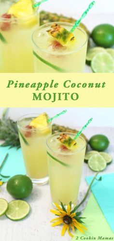 two glasses filled with pineapple coconut mojito