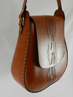 Handmade Latigo Leather Shoulder Bag - Hand-dyed, hand tooled, hand-stitched - Solid Brass hardware Handmade Leather Shoulder Bag, Japanese Bag, Leather Dye, Overland Park, Leather Bags Handmade, Magnetic Clasp, Leather Belts, Leather Design, Brass Hardware