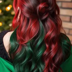 Christmas Hair Color, Holiday Hair Color, Hair Styles Ideas, Split Dyed Hair, Vivid Hair Color, Bold Hair Color, Styles Ideas, Pretty Hair Color, Haircut And Color