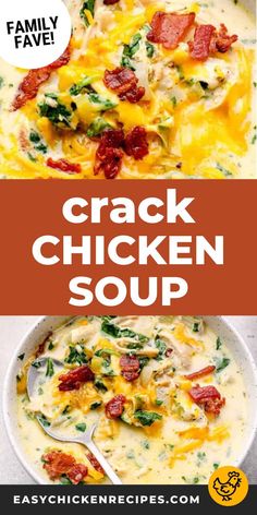 This one-pot, 30-minute, creamy crack chicken soup recipe is unbelievably flavorful, addictive, and easy to make! It's the ultimate comfort dinner, filled with bacon, ranch, shredded chicken, cream cheese, and a delicious broth. Bowl Chicken, Soup Recipes Slow Cooker, Crock Pot Soup, Ranch Seasoning, Chicken Soup Recipes, Crockpot Recipes Slow Cooker, Easy Soups, Chicken Tacos