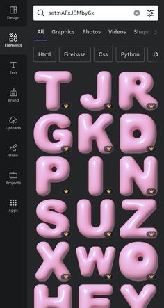 some type of font and numbers on a black background with pink balloons in the shape of letters