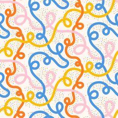 an abstract pattern in blue, yellow and pink