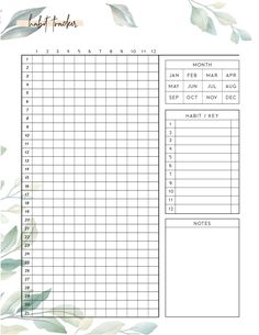 the printable daily planner is shown with green leaves and branches on it, as well as