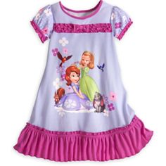 Disney Store Sofia And Amber - Sofia The First - Nightshirt For Girls Nwt 100% Polyester Sofia The First Screen Art On The Front Short-Sleeves Puff Sleeves With Flower Print And Ruffled Edging Ruffle And Bow Details Pm Front Crew Neck. Machine Washable Size: 4, 5-6, 7-8 Brand New With Tag Purple Cotton Bedtime Top, Disney Short Sleeve Sleepwear For Bedtime, Purple Short Sleeve Nightgown For Bedtime, Purple Short Sleeve Nightgown For Sleepover, Cute Purple Cotton Sleepwear, Cute Purple Sleepwear For Pajama Party, Sofia And Amber, Sophia The First, Disney Princess Sofia