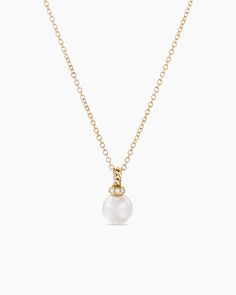 David Yurman | Petite Solari Pendant Necklace in 18K Yellow Gold with Pearl and Diamonds, 6mm David Yurman Necklace, Floral Shoes, Pearl Diamond, High Jewelry, Gold Pearl, David Yurman, White Pearl, Pave Diamonds, White Gold Diamonds