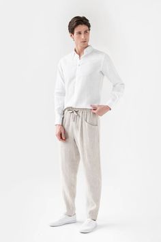 Men's Linen Pants TRUCKEE in Natural Melange / Mens - Etsy Linen Cargo Pants With Pockets, Elastic Waistband Linen Cargo Pants, Linen Cargo Pants With Elastic Waistband, Summer Linen Cargo Pants With Tapered Leg, Relaxed Fit Linen Cargo Pants Ankle-length, Linen Cargo Pants With Side Pockets, Ankle-length, Ankle-length Linen Cargo Pants With Side Pockets, Linen Ankle-length Cargo Pants With Side Pockets, Casual Baggy Linen Cargo Pants