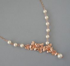 Genuine Swarovski Bridal Necklace Cream Swarovski by Designsbyknar Rose Gold Flower Jewelry With Pearl Drop, Rose Gold Flower-shaped Jewelry With Pearl Drop, Rose Gold Delicate Bridal Necklace For Formal Occasions, Delicate Rose Gold Bridal Necklace For Formal Occasions, Delicate Rose Gold Bridal Necklace For Party, Mother Of The Bride Rose Gold Pearl Jewelry, Crystal Wedding Necklace, Swarovski Pearl Necklace, Ivory Earrings