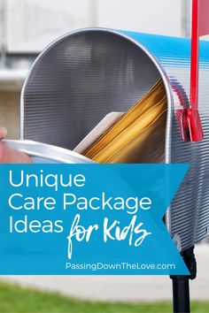 Care Packages for Kids is a great way to stay in touch. You'll love these fun ideas for sending care packages to kids and grandkids. Be there even when you can't be there. Package Ideas, Fun Mail