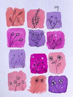 an image of flowers drawn on watercolor paper with words in the middle that say, i love you