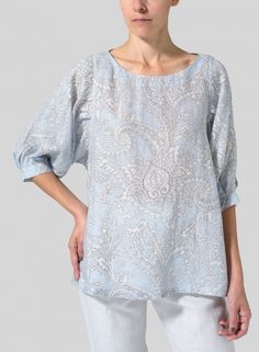 Linen Pleated Sleeve Top Pleated Sleeves, Boat Neckline, Natural Linen, Three Quarter Sleeves, Quarter Sleeve, Three Quarter, Pullover Styling, Tunic Tops, Sleeve Top