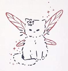 a drawing of a cat with wings on it's back and stars around its neck