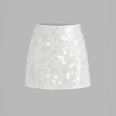 Fit Type: Regular Waist Line: Mid Rise Lining: Lined Length: Mini Material Composition: 100% Polyester Stretch: Medium Material: Sequins White Sequin Skirt Outfit, Sparkly Skirts, Sabrina Outfits, White Sequin Skirt, Sequin Skirt Outfit, Sequence Skirt, Coldplay Concert, Sparkly Skirt, Clothing Board