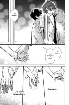 an anime scene with two people touching each other's hands and one person holding the hand of another