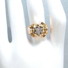 "IMPORTANT: A description is available following the details. Please, read on. Thank you. Material: 18K solid gold, natural brilliant-cut diamond ~0.30ct Size: 5 Weight: 4.2g Period: Retro, Mid century, 1940s Style: cocktail, statement, engagement Origin: France Provenance: An estate sale in France Condition: excellent vintage, usual wear Additional remarks: stamped with eagle head assay mark. Also features a maker's mark N.b.: We guarantee the authenticity of our items. Each one of them has bee Victorian Diamond Ring With Single Diamond, Heirloom Gold Diamond Ring, Formal Yellow Gold Diamond Ring With Rose Cut, Heirloom Yellow Gold Diamond Ring, Victorian 14k Gold Diamond Ring With Diamond Accents, Victorian 14k Gold Diamond Ring With Accents, Victorian Yellow Gold Diamond Ring With Single Diamond, Victorian Single Diamond Yellow Gold Ring, Victorian Gold Diamond Ring With Brilliant Cut