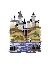 an image of a castle on top of a hill in the middle of some water