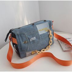 Trendy Large Capacity Denim Shoulder Bag, Trendy Large Capacity Denim Blue Bag, Trendy Denim Shoulder Bag For Daily Use, Trendy Denim Blue Bags With Large Capacity, Trendy Denim Blue Large Capacity Bags, Trendy Denim Blue Shoulder Bag For Daily Use, Casual On-the-go Shoulder Box Bag, Large Capacity Denim Crossbody Bag, Large Capacity Denim Blue Rectangular Shoulder Bag