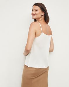 The Lisey Cami—Washable Silk - Ivory | M.M.LaFleur Elegant V-neck Top With Adjustable Straps, Elegant White Tank Top With Adjustable Straps, Silk V-neck Tops With Adjustable Straps, Summer Silk Top With Adjustable Straps, Silk Top With Adjustable Straps For Summer, Summer Silk Tops With Adjustable Straps, Silk Tops With Adjustable Straps For Summer, Elegant Cami Top With Straps, Elegant Tank Camisole With Straps