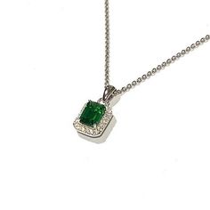 Emerald Cut Emerald Green Cluster Pendant on a 925 UK Sterling Silver Curb Chain. Absolutely beautiful, fabulous solid quality showpiece, you will not be disappointed with this new range we are currently creating. Beautifully detailed, our Lab Created Emerald Green Pendant features a centre Emerald with multiple little Round Created Diamonds creating a beautiful rectangular shape. Features of this Emerald green Necklace for sale:  Metal: Sterling UK Silver , Rhodium Plated for extra toughness, hallmarked 925. Stone: Lab Created Emerald & Diamond Style: Edwardian / Cluster / Square / Rectangular / Art Deco. Length of Chain: Adjustable 16 - 18 Inch ( This is the most commonly requested necklace length, will suit most necklines. If you are unsure or would need a different length please messag Emerald Green Necklace, Green Pendants, Prom Ideas, May Birthstone, Emerald Necklace, Cluster Pendant, Square Pendant, Green Crystal, Green Necklace