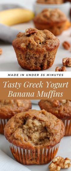 Image for Tasty Greek Yogurt Banana Muffins How To Make Protein Muffins, Healthy Recipes Greek Yogurt, Healthy Peach Muffins Greek Yogurt, Healthy Treats With Bananas, Easy Protein Banana Muffins, Banana Healthy Snack, Whipped Greek Yogurt Dessert, What To Add To Greek Yogurt, How To Eat Greek Yogurt