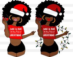 two black women wearing christmas shirts and santa hats