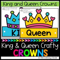 the king and queen crowns are on display for kids to learn how to read them