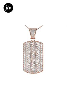 Bella Luce ��white diamond simulant 7.85ctw round and baguette, Eterno ��� 18k rose gold over sterling silver pendant with chain. Pendant measures approximately 1.88"L x 0.81"W and has a 6mm bail. Also includes an 18 inch baby box chain and has a lobster claw closure. The diamond equivalent weight is 6.18ctw. Rose Gold Cubic Zirconia Jewelry In Baguette Cut, Rose Gold Cubic Zirconia Jewelry With Baguette Cut, Rose Gold Baguette Cut Diamond Jewelry, Rose Gold Baguette Diamond Jewelry In Cubic Zirconia, Rose Gold Cubic Zirconia Jewelry With Baguette Diamonds, Rectangular Rose Gold Jewelry With Baguette Diamonds, Rectangular Rose Gold Cubic Zirconia Jewelry, Rose Gold Cubic Zirconia Iced Out Necklace, Rose Gold Iced Out Cubic Zirconia Necklaces