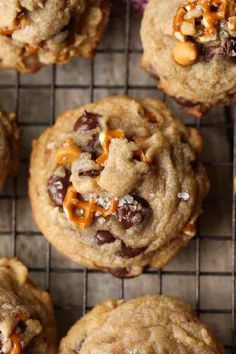 chocolate chip cookies with peanut butter and sea salt on a cooling rack, ready to be eaten