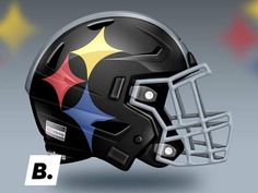 a football helmet is shown with stars on the side and in the background, it appears to be painted black