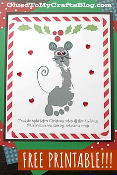 a handmade christmas card with the text free printable on it and an image of a mouse