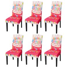 six birthday chairs with candles on them