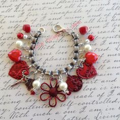 Heart Charm Bracelet Bracelet Book, Rodeo Jewelry, Angel Wings Jewelry, Key Bracelet, Red Bracelets, Red Jewelry, Mermaid Necklace, Floral Necklace, Pretty Earrings