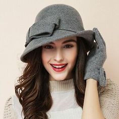 Trendy Fashion Women party formal headwear lady winter fashion asymmetric bowknot 100% wool fel, Women's Winter Accessories Cappello Cloche, Church Lady Hats, Bucket Hat Style, Wool Fedora, Winter Cap, Church Hats, Love Hat, Stylish Hats, Cloche Hat