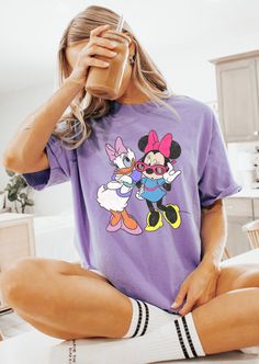 Our most popular designs pressed on a mineral wash, boyfriend fitting comfort tee. Don't see the color option you want? Select white then type the name of the color you want in the space provided. In My Control, Minnie And Daisy, Disney Bound Outfits Casual, Daisy Vintage, Mouse Pictures, Vintage Friends, Disney Bound Outfits, Popular Designs, Medium Purple