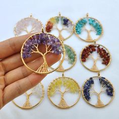 ON SALE  -Very good quality -Tree Of Life Pendant Size :Gold plated-approximately 50x57mm -Materials: Copper, natural crystal Gemstone : Rose Quartz;Seven color stone；Turquoise;Clear quartz;Amethyst;Green aventurine;Red Jasper；Red Agate;Citrine; Lapis lazuli; -Quantity: 1PCs/2pcs/5pcs/10pcs/20pcs/50pcs Tree Of Life Pendant - choose a unique gift for any occassion: Mothers Day, Wedding, Fathers Day, Graduation, Thanksgiving Day, Anniversary, Birthday, Christmas, New Year etc. Note:have larger sto Handmade Mineral Crystal Necklace With Round Pendant, Handmade Gold Crystal Necklace With Nature-inspired Style, Handmade Gold Nature-inspired Crystal Necklace, Handmade Round Mineral Crystal Pendant Necklace, Handmade Mineral Crystal Beads, Handmade Holistic Mineral Crystal Necklace, Handmade Nature-inspired Crystal Necklaces, Handmade Pendant Crystals For Jewelry Making, Handmade Gold Healing Crystals