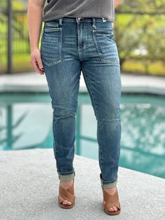 Pocket Full Of Sunshine Relaxed Fit Jeans By Judy Blue Pocket Full Of Sunshine, Talk Of The Town, Spirit Wear, Blue Denim Shorts, The Talk, Relaxed Fit Jeans, Long Sleeves Jacket, Dress Romper, Skirt Pants