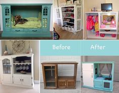 the before and afters of an old entertainment center