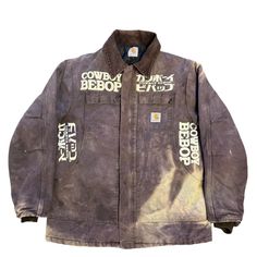 Cowboy Bepop Anime Carhartt Vintage Coat Dbz Sailor Moon Super Rare Heavyweight Urban Outerwear For Streetwear, Dog Carhartt Jacket, Vintage Brown Biker Jacket With Pockets, Patchwork Carhartt Jacket, Vintage Long Sleeve Motorcycle Outerwear, Vintage Carhartt Jacket, Carhartt Jackets, Men Carhartt, Fits Clothes