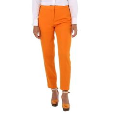 Burberry Ladies Bottoms. Fashion category: Pants & Leggings. SKU: 8039323. Color: Deep Orange. Burberry Ladies Deep Orange Aimi Mid-Rise Tailored Trousers. Burberry "Aimie" trousers with a tailored silhouette, mid rise, straight legs, side slip pockets, back welt pockets, zip fly with hook-and-bar closure and a flat front. 100% Wool. Made in Italy. Size: 6.  Gender: female.  Age Group: adult. Burberry Pants, Burberry Models, Deep Orange, Us Size 10, Joggers Womens, Tailored Trousers, Pull On Pants, Slim Legs, Gender Female