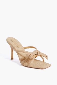 Natural Straw Margi Bow Heeled Sandal | Loeffler Randall | Tuckernuck Designed Shoes, Block Sandals, Round Toe Pumps, Bow Heels, Strappy Sandals Heels, Heeled Sandal, Loeffler Randall, Sandals For Sale, Ankle Straps